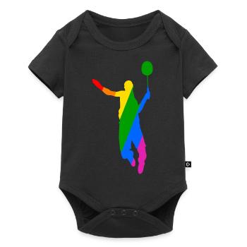 Regenbogen Badminton Tennis Design - Baby Premium Kurzarmbody - Schwarz - Vorne