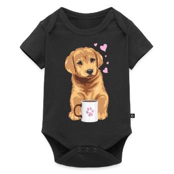 Chiot Golden Retriever chien avec tasse à café - Body à manches courtes Premium Bébé - noir - Devant