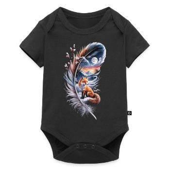 Fox in Winter Feather - Fox at Full Moon - Baby Premium short-sleeve bodysuit - black - Front