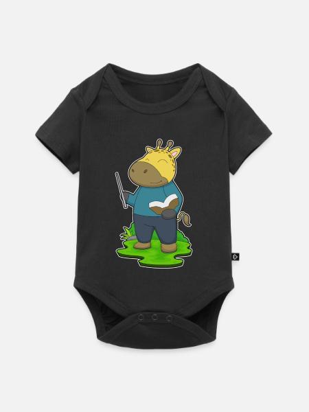 Giraffe Lehrer Buch Schule - Baby Premium Kurzarmbody - Schwarz