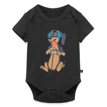 T-shirt Dachshund Gamer - Body à manches courtes Premium Bébé - noir - Devant