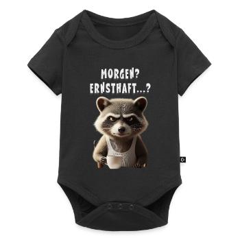Grumpy raccoon with coffee saying morning grouch - Baby Premium short-sleeve bodysuit - black - Front