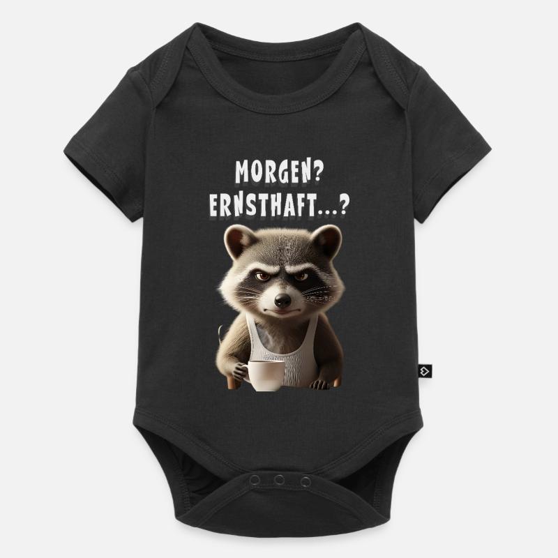 Grumpy raccoon with coffee saying morning grouch - Baby Premium short-sleeve bodysuit - black
