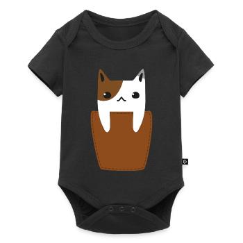Brusttasche mit Katze - Baby Premium Kurzarmbody - Schwarz - Vorne