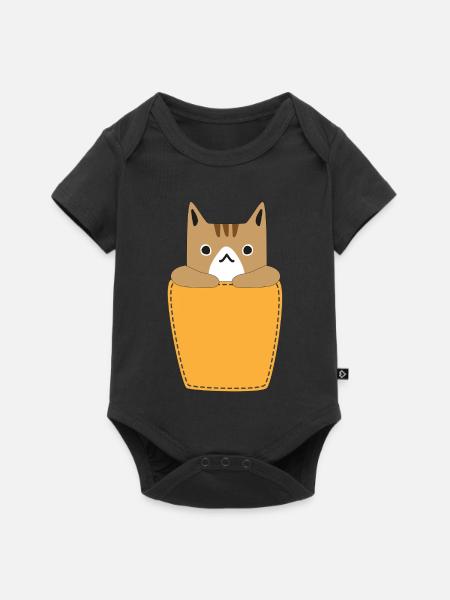 Brusttasche mit Katze - Baby Premium Kurzarmbody - Schwarz