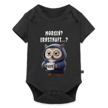 Morgenmuffel Eule mit Hoodie & Kaffee – Lustig - Body à manches courtes Premium Bébé - noir - Devant