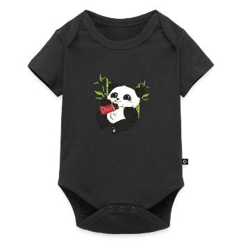 Panda at the chocolate eating gift - Baby Premium short-sleeve bodysuit - black - Front