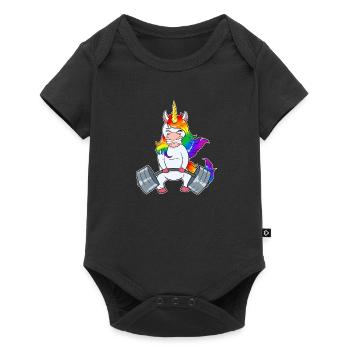 Body building unicorn muscle building dumbbell workout - Baby Premium short-sleeve bodysuit - black - Front