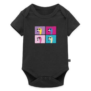 Cool Flamingo Colorful Bird Sunglasses Gift - Baby Premium short-sleeve bodysuit - black - Front