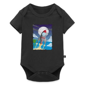 Rakete Rocket Weltraum Astronaut Geschenk - Baby Premium Kurzarmbody - Schwarz - Vorne