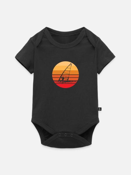 Windsurfing Retro Sonnenuntergang - Baby Premium Kurzarmbody - Schwarz
