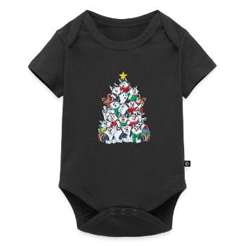 Sibirischer Husky Weihnachtsbaum Weihnachten Gesch - Baby Premium Kurzarmbody - Schwarz - Vorne