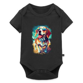 cool beagle with sunglasses on the beach - Baby Premium short-sleeve bodysuit - black - Front