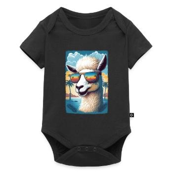 funky alpaca on the beach with sunglasses - Baby Premium short-sleeve bodysuit - black - Front