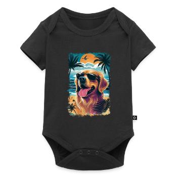 Golden retriever with sunglasses on the beach - Baby Premium short-sleeve bodysuit - black - Front