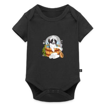 BORDER COLLIE Sauna Wellness - Baby Premium Kurzarmbody - Schwarz - Vorne