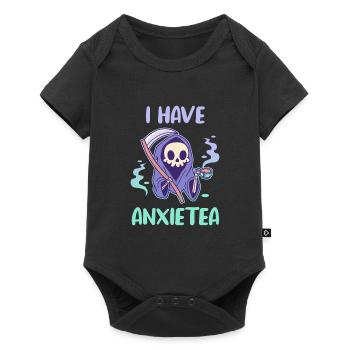 Kawaii Sensenmann trinkt Tee - Baby Premium Kurzarmbody - Schwarz - Vorne