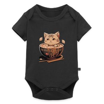 Kawaii Neko Cat Eating Ramen Noodles Japanese Food - Baby Premium short-sleeve bodysuit - black - Front