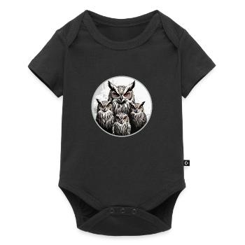 Owl Family - Graphic Owl Motif with Four Eagle Owls - Baby Premium short-sleeve bodysuit - black - Front