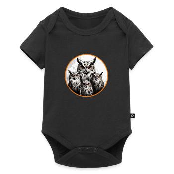 Owl Family - Graphic Owl Motif with Four Eagle Owls - Baby Premium short-sleeve bodysuit - black - Front