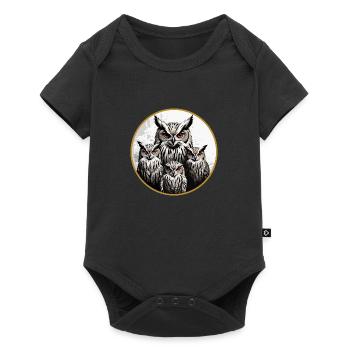 Owl Family - Graphic Owl Motif with Four Eagle Owls - Baby Premium short-sleeve bodysuit - black - Front