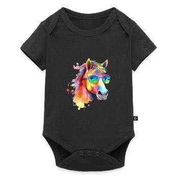 Colorful cool horse with sunglasses - Baby Premium short-sleeve bodysuit - black - Front