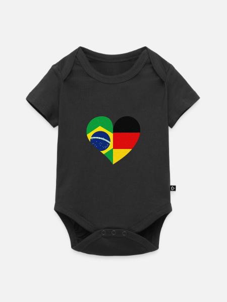 Flaggenherz Brasilien Deutschland - schlicht - Baby Premium Kurzarmbody - Schwarz