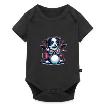 Chiot Border Collie Drummer Cool - Body à manches courtes Premium Bébé - noir - Devant