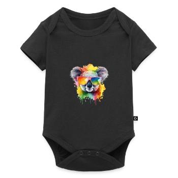 Bunter cooler Koala mit Sonnenbrille - Baby Premium Kurzarmbody - Schwarz - Vorne