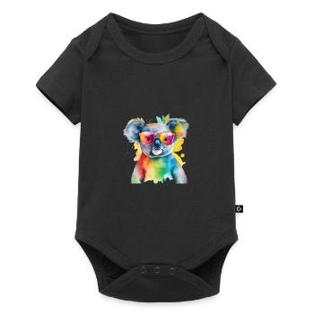 Bunter cooler Koala mit Sonnenbrille - Baby Premium Kurzarmbody - Schwarz - Vorne