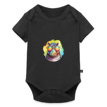 Colorful cool hippo with sunglasses - Baby Premium short-sleeve bodysuit - black - Front