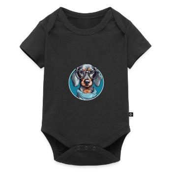 Teckel cool avec lunettes et écharpe chien - Body à manches courtes Premium Bébé - noir - Devant