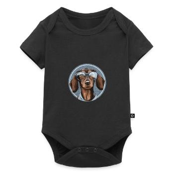 Mignon teckel avec chien et lunettes chien - Body à manches courtes Premium Bébé - noir - Devant
