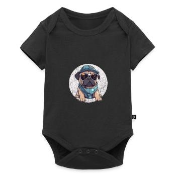 Drôle de chien carlin avec des lunettes de soleil - Body à manches courtes Premium Bébé - noir - Devant