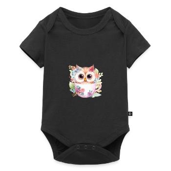 Hibou mignon dans une tasse avec des fleurs - Body à manches courtes Premium Bébé - noir - Devant