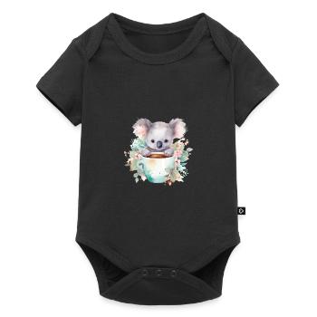 Niedlicher Koala mit Blumen in einer Tasse - Baby Premium Kurzarmbody - Schwarz - Vorne