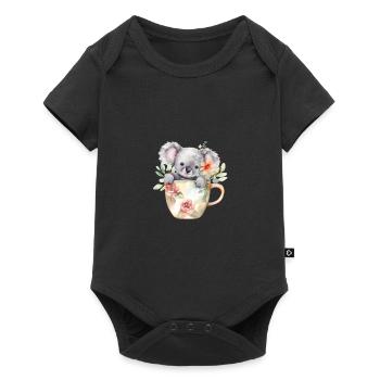Niedlicher Koala mit Blumen in Kaffee-Tasse - Baby Premium Kurzarmbody - Schwarz - Vorne
