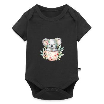 Süßer Koala mit Blumen in einer Tasse - Baby Premium Kurzarmbody - Schwarz - Vorne