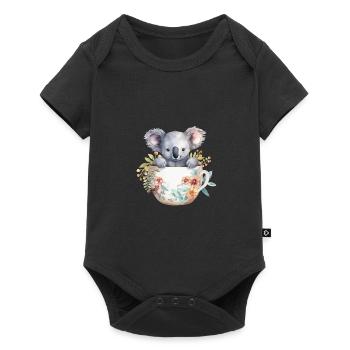 Koala mignon et mignon avec des fleurs dans une tasse - Body à manches courtes Premium Bébé - noir - Devant