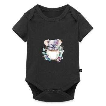 Niedlicher Koala mit Blumen in einer Tasse - Baby Premium Kurzarmbody - Schwarz - Vorne