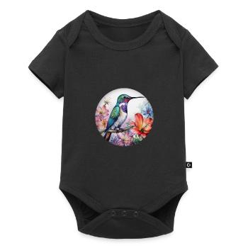 Bel oiseau colibri avec des fleurs à motifs floraux - Body à manches courtes Premium Bébé - noir - Devant