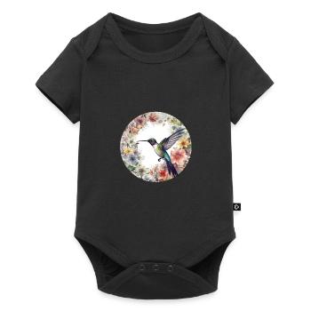 Cute hummingbird bird design with flowers - Baby Premium short-sleeve bodysuit - black - Front