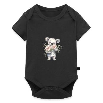 Niedlicher & süßer Koala mit Blumenstrauß - Baby Premium Kurzarmbody - Schwarz - Vorne