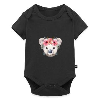 Niedlicher & süßer Koala mit Blumen auf dem Kopf - Baby Premium Kurzarmbody - Schwarz - Vorne