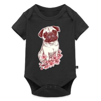 Mops mit Blüten - Baby Premium Kurzarmbody - Schwarz - Vorne