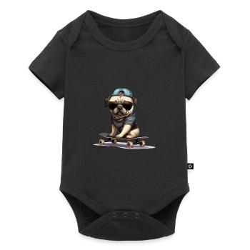 Skateboarding Mops für Skaters - Baby Premium Kurzarmbody - Schwarz - Vorne