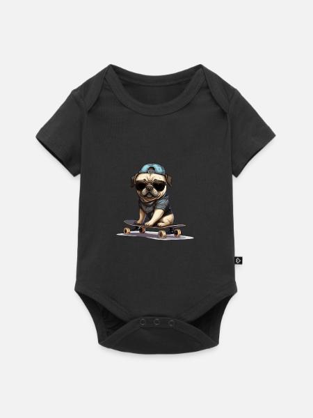 Skateboarding Mops für Skaters - Baby Premium Kurzarmbody - Schwarz