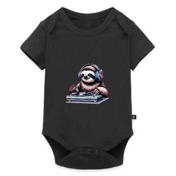 Cooles DJ-Faultier Platten auflegt Kopfhörern - Baby Premium Kurzarmbody - Schwarz - Vorne