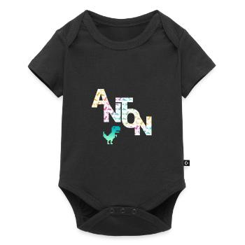 ANTON - Beau prénom de garçon avec dinosaure - Body à manches courtes Premium Bébé - noir - Devant