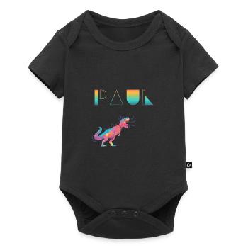 PAUL - Beautiful boy name with dinosaur - Baby Premium short-sleeve bodysuit - black - Front